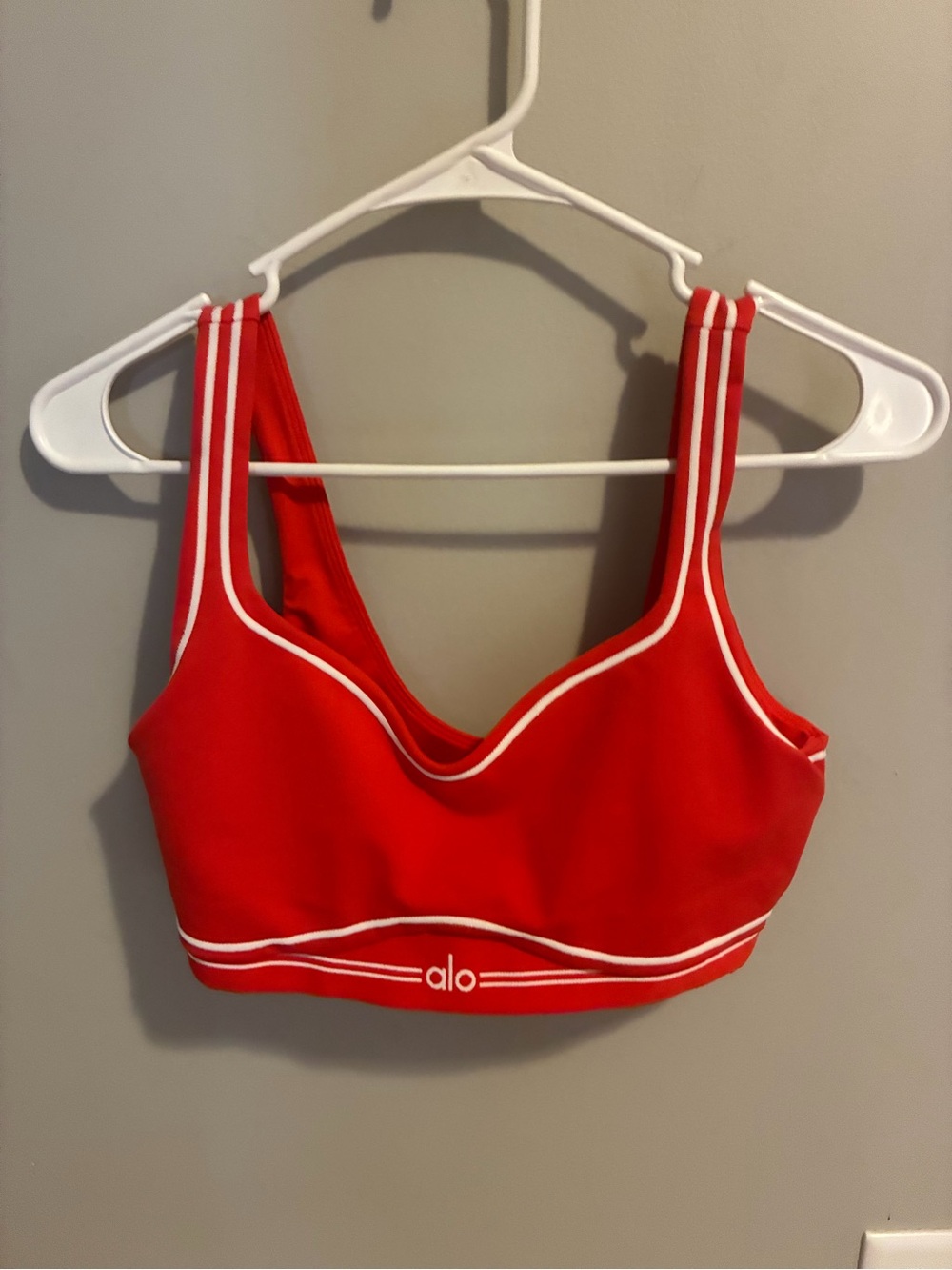 ALO Yoga Red Sports Bra with White Piping